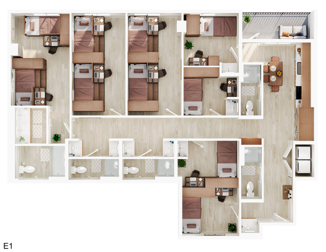 5BR/5BA - E1 Shared floor plan